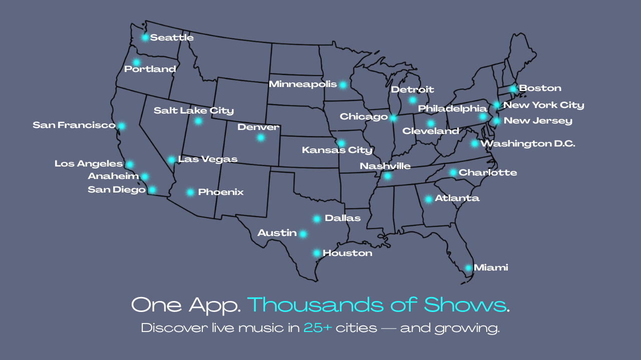 Map of cities covered by ConcertList